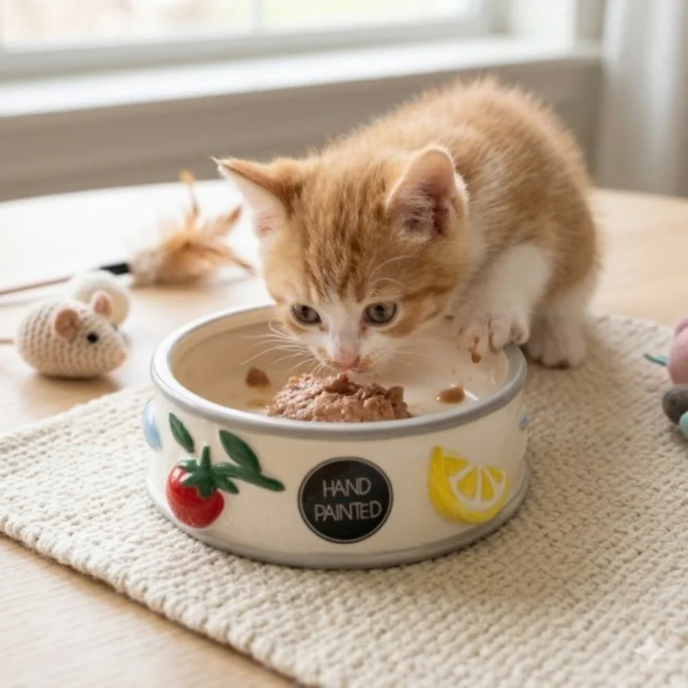 Luna & Sage Artisan Ceramic Cat Water Bowl – Hand‑Painted 